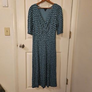 Banana Republic Women's Dress Blue Green Floral Print Midi Size Medium